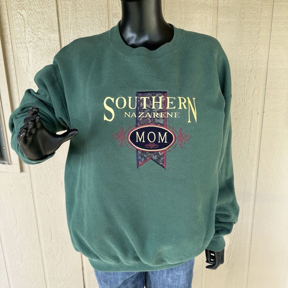 Vtg Jansport Southern Nazarene College Mom Sweatshirt Womens Large Green USA 90s